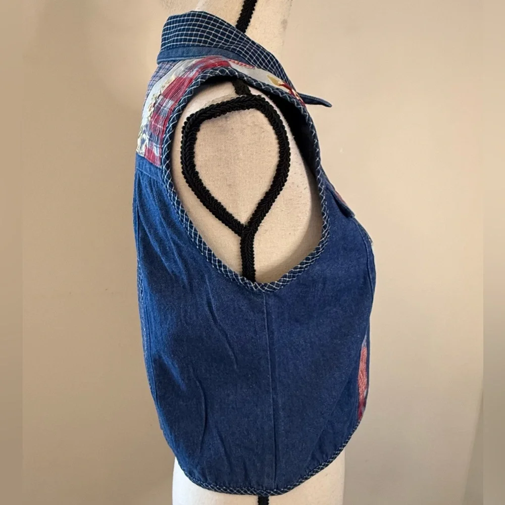 Koret vintage denim western vest patchwork floral button up SZ SP - Picture 2 of 12